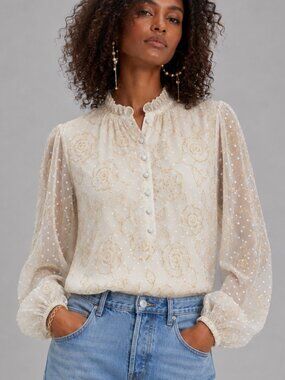 Autres Filles Sheer Embroidered Swiss Dot Blouse
